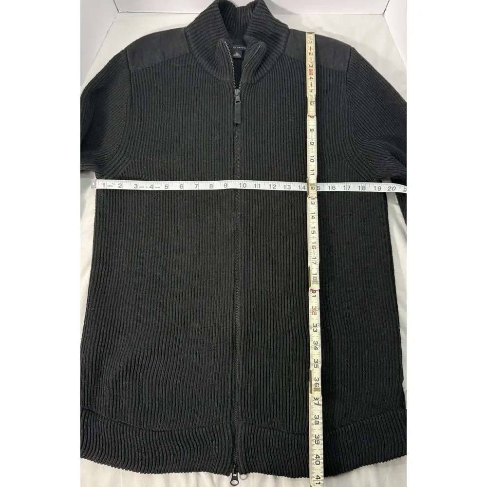 Banana Republic Black Full Zip Linen/Cotton Ribbed Sweater Cardigan‎ Mens SZ XL